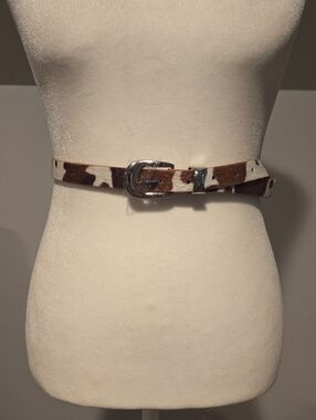Brown and White Cowhide Print Women's Western Belt
